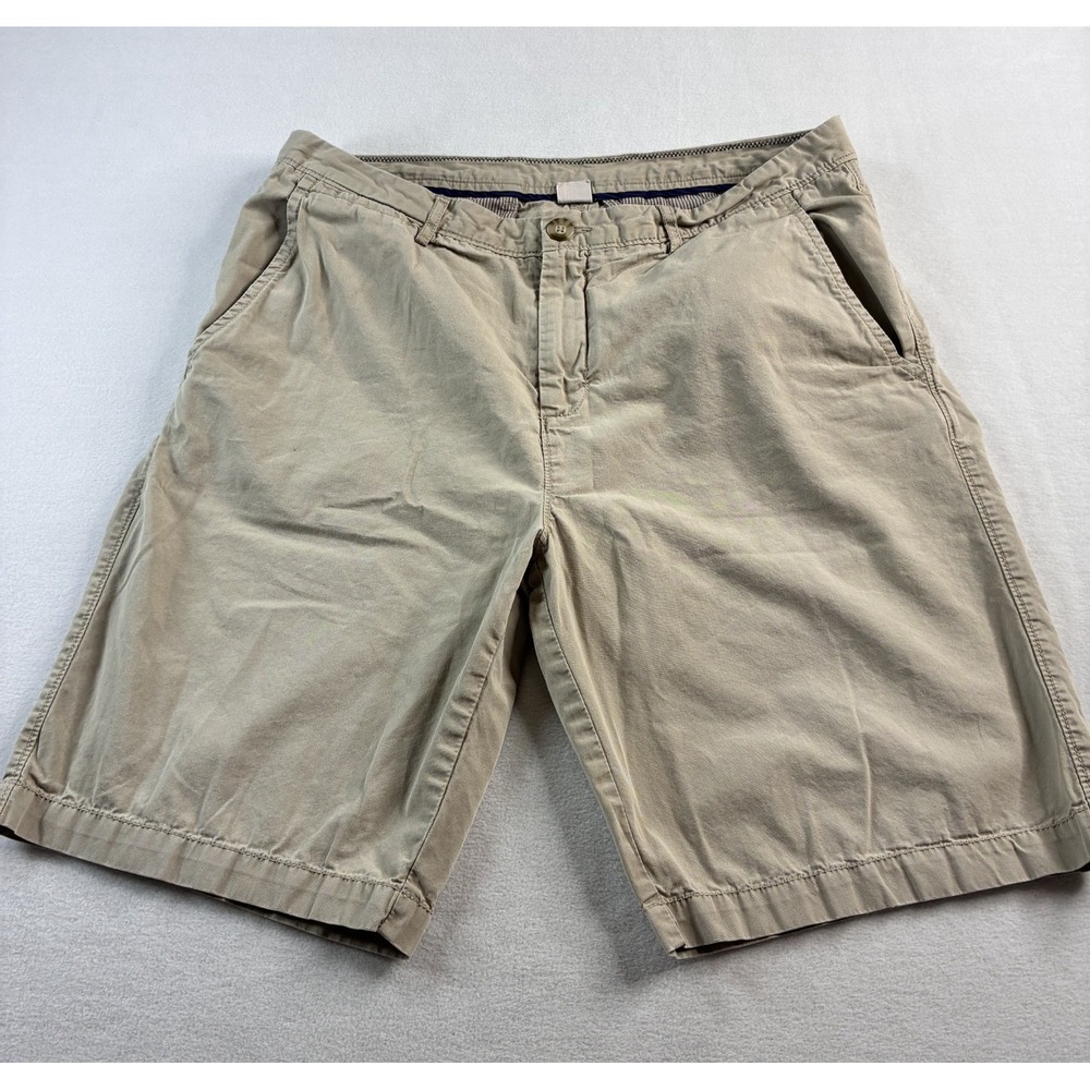 Johnnie O Mens Chino Shorts Khaki Size 35 Casual 100% Cotton Mid Rise 10" Inseam